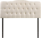 Modway Annabel Tufted Button Linen Fabric Upholstered King Headboard in Ivory