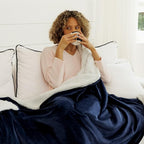 NANPIPER Sherpa Blanket Twin Size for Couch, Warm and Lightweight Throw, Soft Fuzzy Plush Fleece for Winter, Estate Blue 60x80 Inches