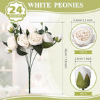 Hoteam 24 Bundles Artificial Peonies Flowers Wedding Faux Flowers Silk Peony Bouquet Bulk Bride Fake Florals Arrangements for Table Centerpieces Wedding Party Vase Decor (White)