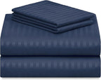 LuxClub 4 PC Full Size Sheet Set Bed Sheets, Breathable Luxury Deep Pockets Wrinkle Free Cooling Sheets Machine Washable Hotel Bedding (Full, Striped Navy)