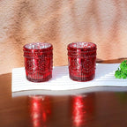 VOHO Red Mercury Glass Candle Holder Set of 12, Boho Sunflower Red Votive Candle Holders for Table Centerpiece, Festive Tealight Candle Holder for Christmas, Thanksgiving, Valentines Day Decorations