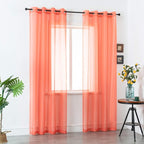 DUALIFE Coral Curtains 108 Inches Extra Length for Living Room Set of 2 Pieces Grommet Look Semi Sheer Transparent Curtains for Bedroom 52x108 Inch Long (Orange Coral)