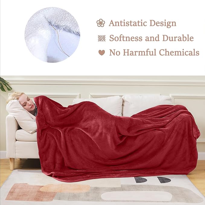 Flannel Fleece Twin Size Summer Blanket All Season 350GSM Lightweight Throw for The Bed Extra Soft Brush Fabric Winter Warm Sofa Blanket 66" x 90"(Burgundy Red Twin)