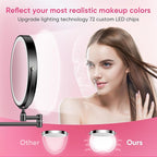 FASCINATE Rechargeable Wall Mounted Makeup Mirror with Lights and Magnification, 8 Inch Double Sided 1X 10X Magnifying Bathroom Mirror with 3 Color Lights & 360° Rotation Vanity Mirror - Black