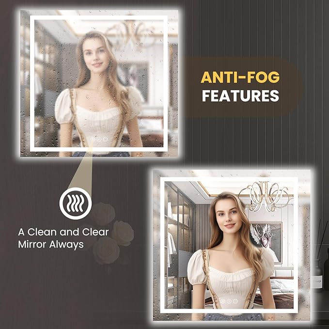 LOAAO 40"X40" LED Mirror for Bathroom, Lighted Bathroom Mirror with Lights, Anti-Fog, Dimmable, Memory Function, Easy to Install, Clear Reflection
