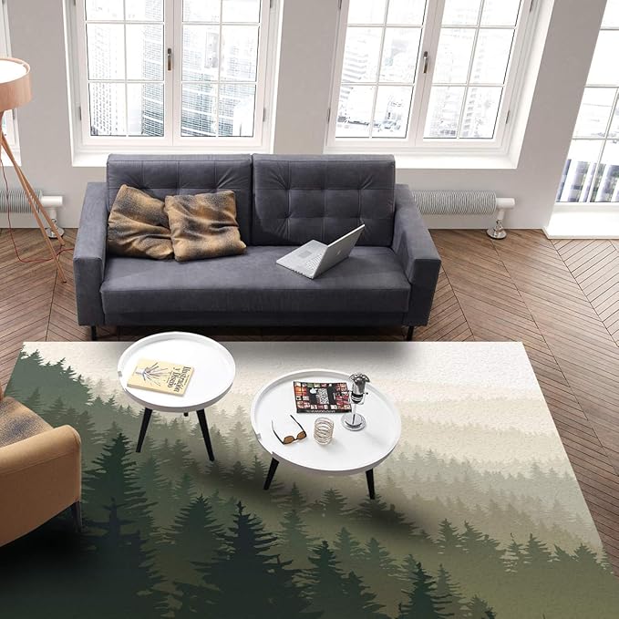Large Area Rugs 5' x 7' Throw Carpet Floor Cover Nursery Rugs For Children/Kids, Northern World with Coniferous Trees Scandinavian Woodland, Modern Kitchen Mat Runner Rugs For Living Room/Bedroom