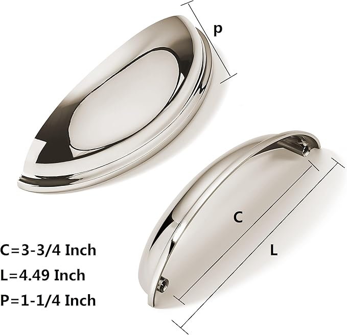 khtumeware 10 Pack 3-3/4" Drawer Pulls Polished Nickel Cabinet Cup Pulls Kitchen Hardware Cabinet Handles Drawer Handles Knobs 3-3/4 inch Hole Center