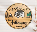Forest Camping Sign, Custom Camping Family Name Signs, Mountain Camping Wooden Sign, Happy Camper Sign, Camper Home Decor, Campfire Party Decorations, Campfire Wall Sign