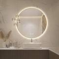 Niccy Round Led Mirror for Bathroom, 32" Backlit Mirror for Wall Circle Lighted Mirror with Gold Frame Anti-Fog, 3 Colors, HD Glass and IP65 Waterproof