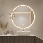 Niccy Round Led Mirror for Bathroom, 32" Backlit Mirror for Wall Circle Lighted Mirror with Gold Frame Anti-Fog, 3 Colors, HD Glass and IP65 Waterproof