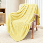 Exclusivo Mezcla Fleece Throw Blanket Extra Large, Super Soft and Warm Blankets for Couch, Sofa and Bed Waffle Textured, Cozy, Fuzzy and Lightweight (Light Yellow, 50x70 Inches)