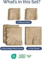 Extra Deep Split King Sheet Set - 7 Piece Breathable & Cooling Sheets - Hotel Luxury Bed Sheets Set - Easy Fit - Soft, Wrinkle Free & Comfy Sheets Set - Heathered Tan Sheet Set w/Extra Deep Pockets
