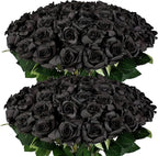 FOTEEWL 60 Pcs Artificial Rose Flower Realistic Faux Silk Roses Stem Fake Roses Bouquet for Flower Arrangement,Wedding Centerpieces,Party,Home Decor,Halloween Decorations (Black)