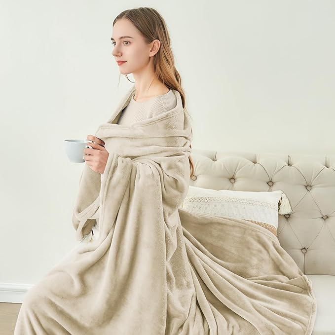 BEDELITE Fleece Blanket Linen Throw Blankets for Couch & Bed, Luxury Plush Cozy Fuzzy Blanket 50" x 60", Super Soft Warm Lightweight Throw Blanket for Travel Camping