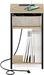 Furinno Moretti Side Table, 3-Tier End Table with Charging Station, Metal Frame Night Stand, Bedside Table with USB and Type-C Charging Port, for Living Room, Bedroom, Bauhaus Oak