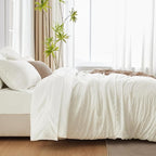 CozyLux Queen Comforter Set Ivory Seersucker 7 Pieces Bed in a Bag Queen Comforter Set with Sheets, Luxury Soft Bedding Set with Down Alternative Comforter, Sheets, Pillowcases & Shams for All Seasons