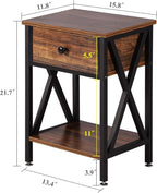 VECELO Modern Versatile Nightstands X-Design Side End Table Night Stand Storage Shelf with Bin Drawer for Living Room Bedroom, Brown+Black