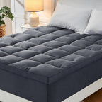 CYMULA Queen Mattress Topper, Grey Mattress Pad Bed Topper Cover, Extra Thick Pillow Top Mattress Topper with Deep Pockets, Cooling Plush Down Alternative Fill Mattress Protector