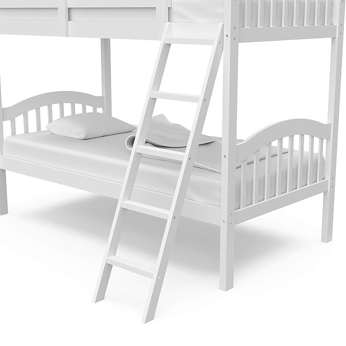 Storkcraft Long Horn Twin-Over-Twin Bunk Bed (White) - GREENGUARD Gold Certified, Converts to 2 Individual Twin Beds
