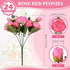 Hoteam 24 Bundles Artificial Peonies Flowers Wedding Faux Flowers Silk Peony Bouquet Bulk Bride Fake Florals Arrangements for Table Centerpieces Wedding Party Vase Decor (Hot Pink)