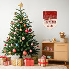 Christmas Wall Hanging Banner, "The Weary World Rejoices" Canvas Wall Art, Festive Town & Santa Sleigh Print Hanging Decor for Home, Living Room, Bedroom Holiday Decoration, 15.7 x 21.6 In