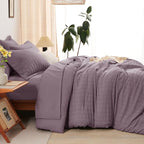 CozyLux Queen Comforter Set Dusty Purple Seersucker 7 Pieces Bed in a Bag Queen Comforter Set with Sheets, Luxury Bedding Sets with Down Alternative Comforter, Sheets, Pillowcases & Shams All Seasons