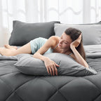HEVUMYI Queen Comforter Set - 7-Piece All Season Bed in a Bag Queen, Ultra Soft Bedding Set with Comforter, Flat Sheet, Fitted Sheet, Pillowcases, Pillow Shams, Dark Grey & Light Grey