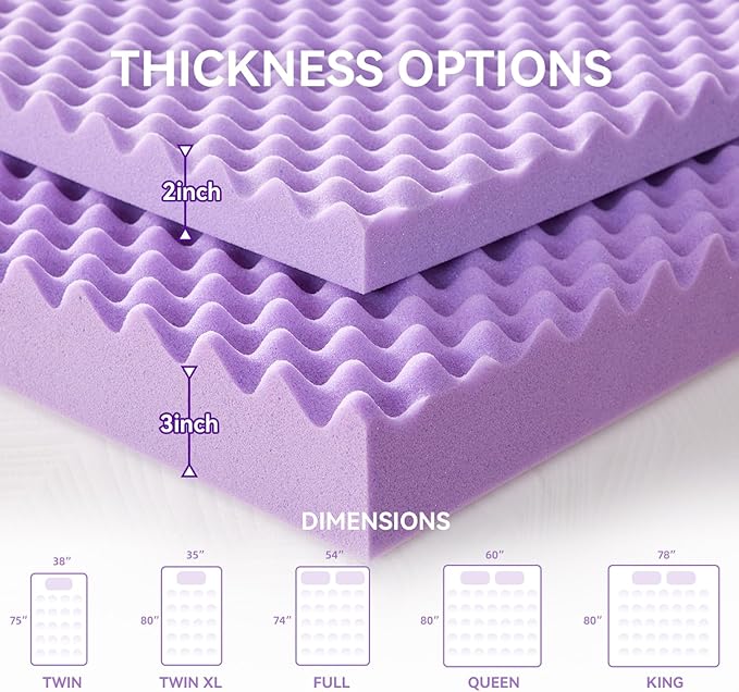 SINWEEK 2 Inch Egg Crate Memory Foam Mattress Topper Twin XL, Twin Extra Long Mattress Pads for College Dorm Single Bed, Pressure Relieve CertiPUR-US Certified,39x80 Inches