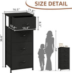 Somdot Dresser for Bedroom with 4 Drawers, Storage Organizer Chest of Drawers with Removable Fabric Bins for Closet Bedside Living Room Laundry Entryway Hallway, Black