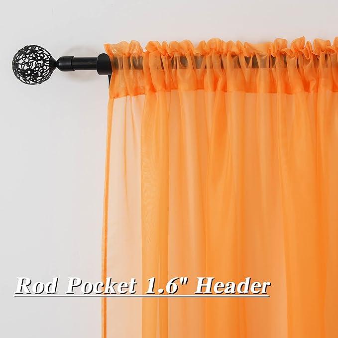 HUTO Orange Sheer Curtains 45 inches Long for Bedroom Top Rod Pocket Sheer Window Panels Curtains for Nursery Living Room 52 by 45 Inch Length Set of 2