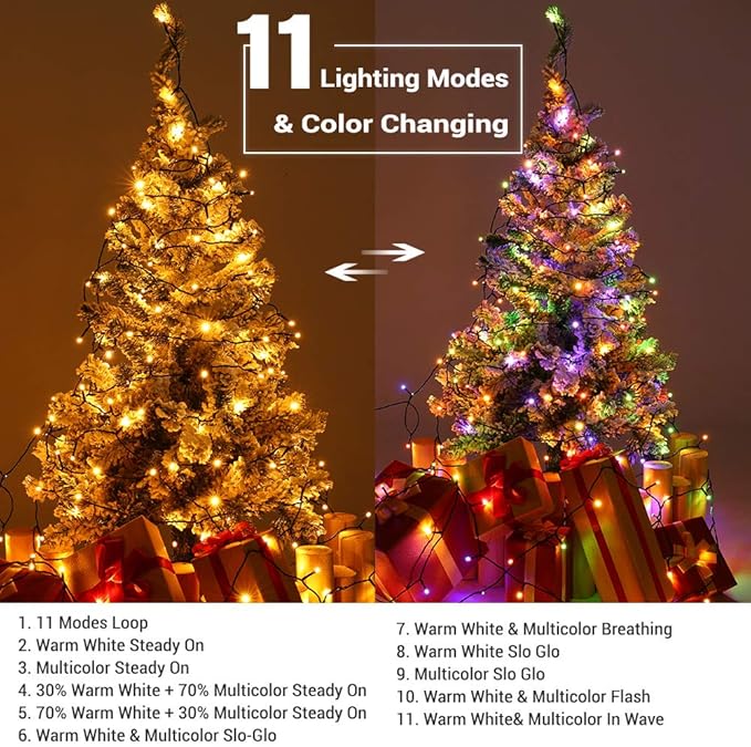 Brizled Christmas Lights, 344.16ft 1000 LED Color Changing Christmas String Lights with Remote, 11 Modes Xmas Tree Light Warm White & Multicolor Xmas Light Green Wire for Home Wedding Party