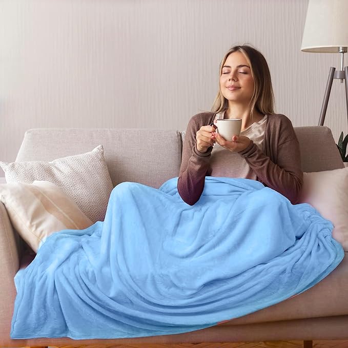 Soft Travel Size Throw for All Season Warm Fuzzy Microplush Lightweight Thermal Fleece Summer Autumn Fall Winter Spring Blankets for Bed Couch Sofa,50x60 Inches,Washed Blue