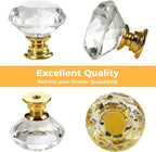 DEELF 24 Packs Kitchen Cabinet Knobs, 40 mm Crystal Cabinet Knobs, Diamond Dresser Handle Drawer Pulls, Dresser Knobs for Cabinets and Drawers, Gold Base