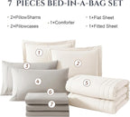 Monbix Queen Comforter Set - 7 Pieces Snow White Bed in a Bag Queen Bedding Sets with Comforters, All Seasons Down Alternative Comforter Bed Set with Sheets,Pillowcases & Shams