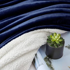 Walensee Sherpa Fleece Blanket (Throw Size 50”x60” Navy) Plush Throw Fuzzy Super Soft Reversible Microfiber Flannel Blankets for Couch, Bed, Sofa Ultra Luxurious Warm and Cozy for All Seasons