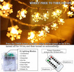 Christmas Snowflake String Lights, 20 FT 40 LED Warm White Battery Operated Fairy Lights with Remote Timer - Bedroom Room Indoor Xmas Tree Decorations