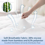 ELEMUSE Queen Cooling Bamboo Viscose Mattress Topper for Back Pain, Extra Thick Mattress Pad Cover, Plush Soft Pillowtop with Elastic Deep Pocket, Overfilled Down Alternative Filling