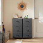 Sweetcrispy Dresser for Bedroom, Storage Drawers, Skinny Fabric Storage Tower with 4 Drawers, Tower Organizer Unit, Chest of Drawers with Wooden Top for Closet,Entryway,Grey