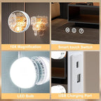 Hollywood Vanity Mirror with Lights, 12 Dimmable Bulbs, 3 Color Lights,Make Up Lighted Mirror, Aluminum Metal Frame, USB Charging Port（14" x 18"）