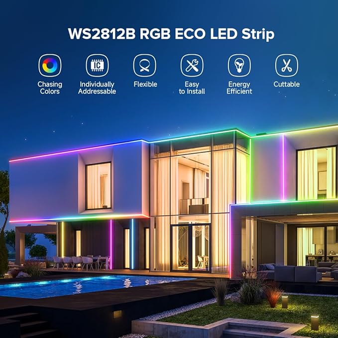 SEZO WS2812B ECO LED Strip Light 16.4FT/5M 60Pixels/m 300Pixels Individually Addressable Programmable 5050SMD Digital RGB Alloy Wires Flexible Dream Color IP65 Waterproof PCB Black DC5V