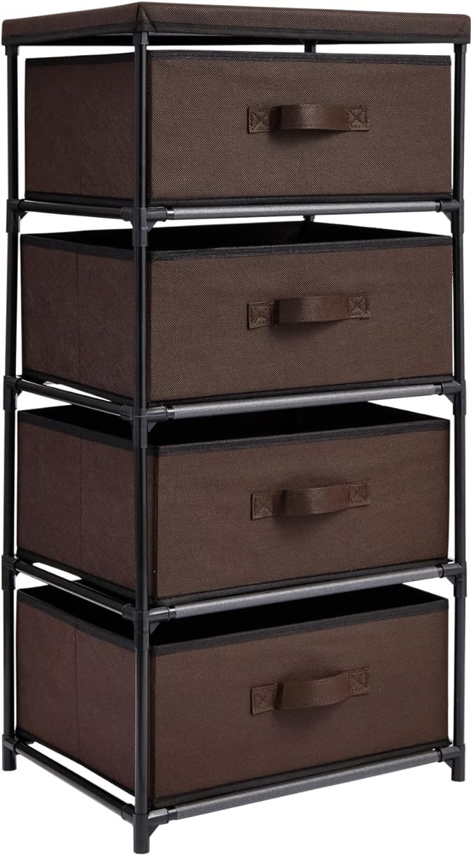 Juvale 4-Tier Closet Organizers & Storage Dresser - 16.5 in L x 13 in W x 33 in H, Dark Brown, Modern - Fabric Drawers for Bedroom Storage & Closet - Metal Frame Clothes Dresser for Narrow Spaces