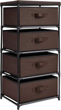 Juvale 4-Tier Closet Organizers & Storage Dresser - 16.5 in L x 13 in W x 33 in H, Dark Brown, Modern - Fabric Drawers for Bedroom Storage & Closet - Metal Frame Clothes Dresser for Narrow Spaces