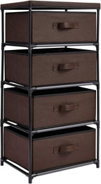Juvale 4-Tier Closet Organizers & Storage Dresser - 16.5 in L x 13 in W x 33 in H, Dark Brown, Modern - Fabric Drawers for Bedroom Storage & Closet - Metal Frame Clothes Dresser for Narrow Spaces