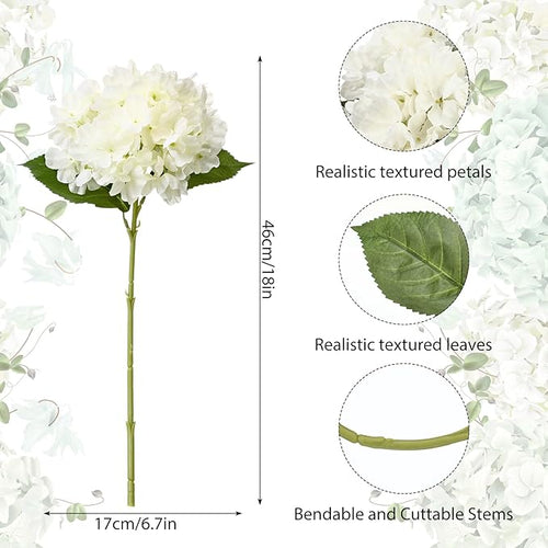 8 Pcs 18 Inch Hydrangea Artificial Flowers Faux Hydrangea Flowers with Stems Fake Bouquet Bulk Realistic Floral for Fall Home Table Christmas Indoor Outdoor Decoration (Beige)