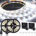 16.4FT Daylight White LED Strip Light with USB Plug+Battery Box Operated, 6000K Soft White Ribbon Strip, Adhesive 300LED Flexible Strip Tape for Kitchen Bedroom Under Cabinet TV Computer