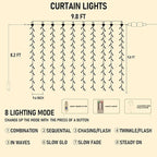 FUNPENY Window Curtain String Lights, 300 LED 8 Lighting Modes Fairy Lights USB Powered, Waterproof Lights for Christmas Bedroom Party Wedding Home Garden Wall Decorations, Warm White