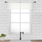 OVZME Ivory Window Valances Sheer Curtains, Modern Top Dual Rod Pocket Light Filtering Voile Drapes for Small Window Kitchen Cafe Sheer Curtains 2 Panels, 42W x 14L Inch