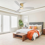 Sofucor 52 Inch Ceiling Fan No Light, Flush Mount Ceiling Fans with Remote, Solid Wood Indoor/Outdoor Ceiling Fans Without Lights, Reversiable DC Motor, Modern Ceiling Fan for Bedroom Farmhouse Patio