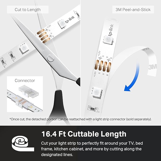 Kasa Smart LED Light Strip, 50 Color Zones RGBIC, 16.4ft Wi-Fi LED Strip Works w/ Alexa, Google Home & SmartThings, High Brightness, 16M Colors, PU Coating, Trimmable, 2 Yr Warranty (KL420L5)