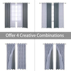 BONZER Mix and Match Curtains - 2 Pieces Branch Print Sheer Curtains and 2 Pieces Blackout Curtains for Bedroom Living Room Grommet Window Drapes, 54x84 Inch/Panel, Light Grey, Set of 4 Panels